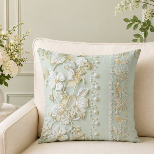 Coussin de jet en faux dentelle florale vert vinta