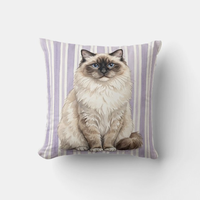 Coussin de jet en forme de chat Ragdoll à motif aq (Recto)