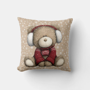 Coussin de jet en forme d'ours en peluche d'hiver