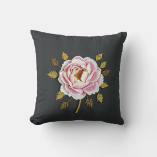 Coussin de jet en soie brodée Bouquet de pivoines
