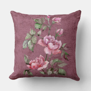 Coussin de jet en suède floral Bourgogne