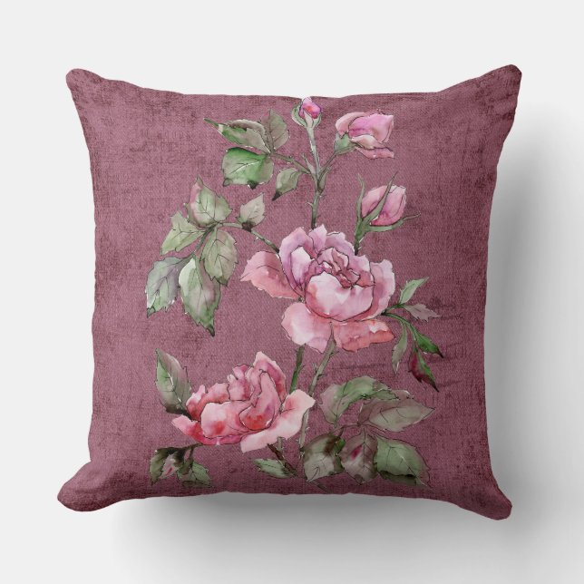 Coussin de jet en suède floral Bourgogne (Recto)