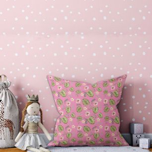 Coussin de jet enfant à motif floral aquarelle ros