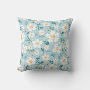 Coussin de jet esthétique bleu pastel floral