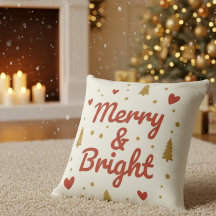 Coussin de jet festif « Merry & Bright » pour Noël
