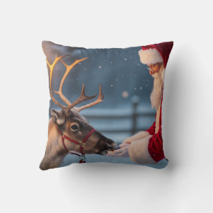 Coussin de jet festive de Noël, Renne & Bonhomme d