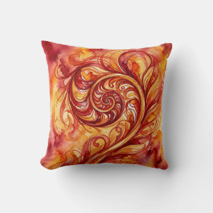 Coussin de jet feuille de fougère – Aquarelle roug
