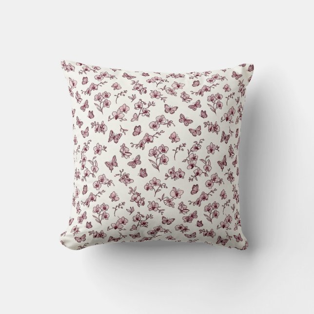 Coussin de jet floral à orchidée mûrier (Recto)