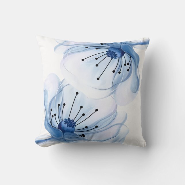  Coussin de jet floral aquarelle bleue pour le pri (Recto)