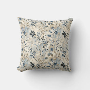 Coussin de jet floral bleu vintage neutre