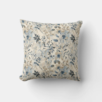 Coussin de jet floral bleu vintage neutre