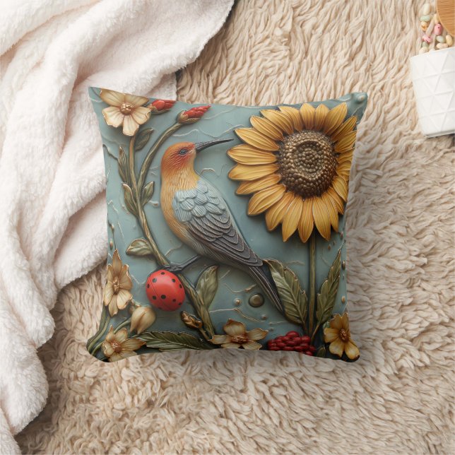 Coussin de jet floral Dame Bug Tournesol (Couverture)