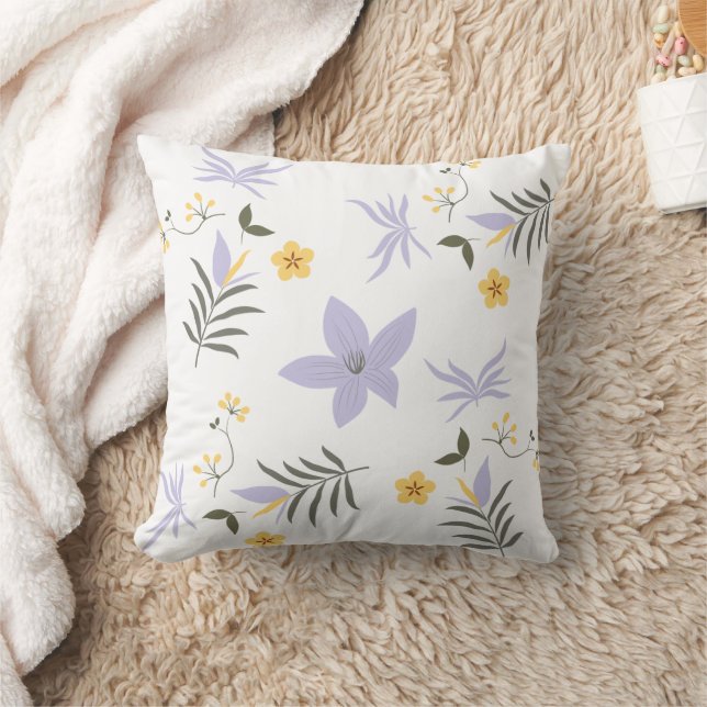 Coussin de jet floral jaune et violet doux (Couverture)