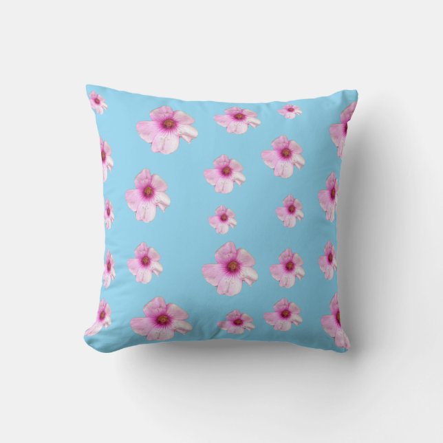 Coussin de jet Floral Rose Clair Bleu Clair (Recto)
