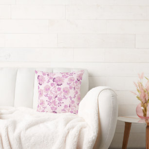 Coussin de jet floral rose et violet vintage