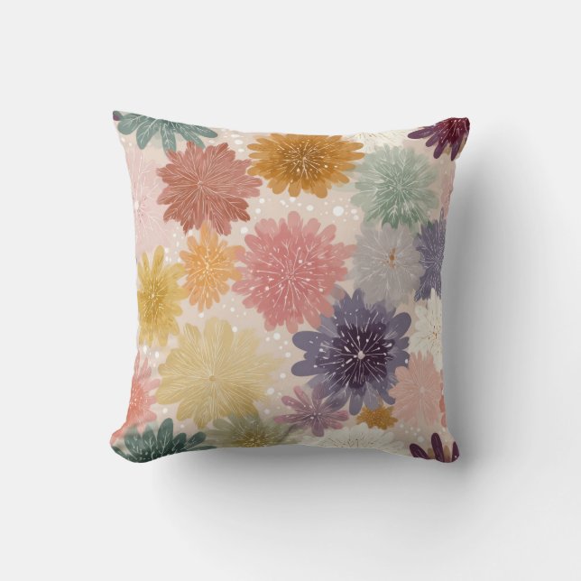 Coussin de jet florale flocon de neige pastel chau (Recto)