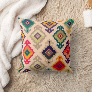 Coussin de jet géométrique Ikat coloré