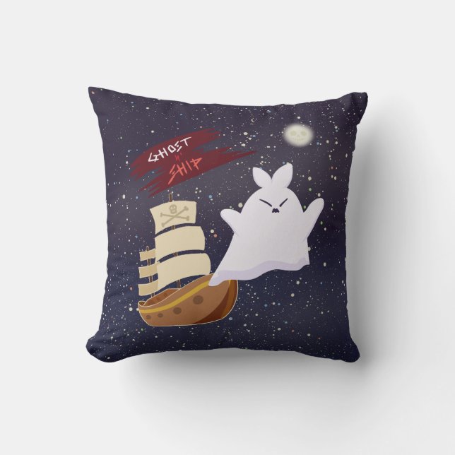 Coussin de jet Halloween effrayant de bateau fantô (Recto)