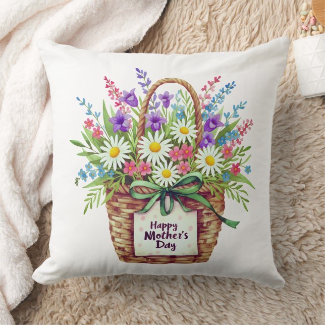 Coussin de jet « Happy Mother’s Day Floral Basket  (Couverture)