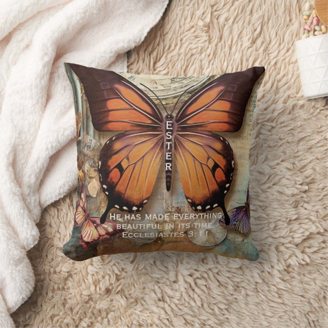 Coussin de jet Horloge Papillon Ecclésiaste 3:11  (Couverture)