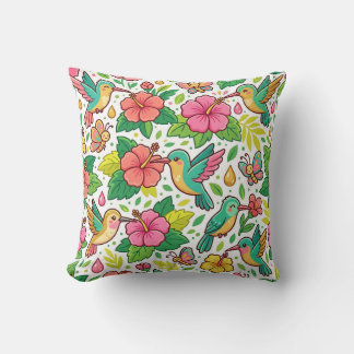 Coussin de jet Hummingbird Flower Garden