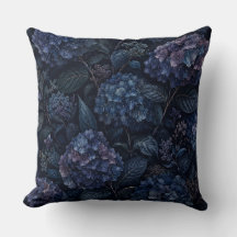 Coussin de jet Hydrangea de minuit | Floral foncé