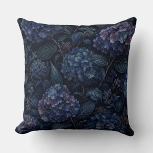 Coussin de jet Hydrangea de minuit   Floral foncé