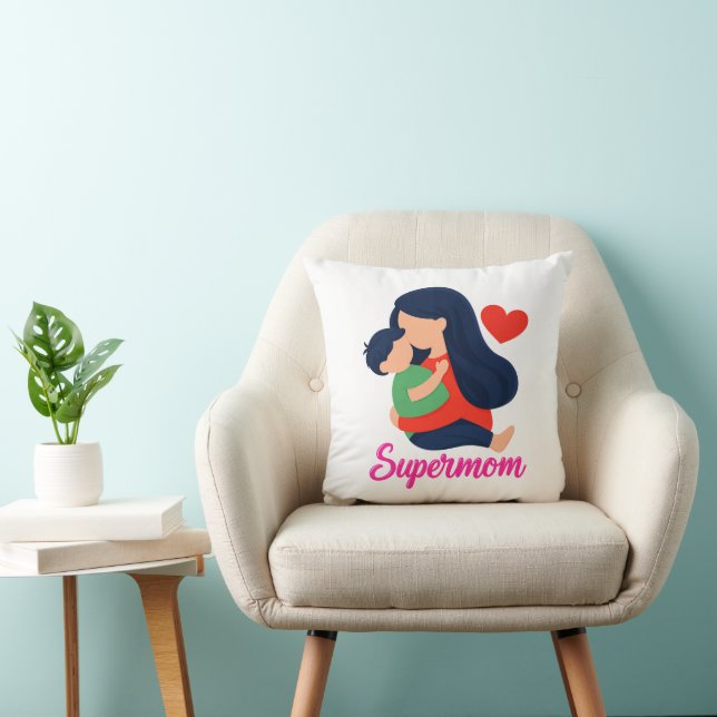 Coussin de jet illustré de maman et d'enfant migno (Chaise)