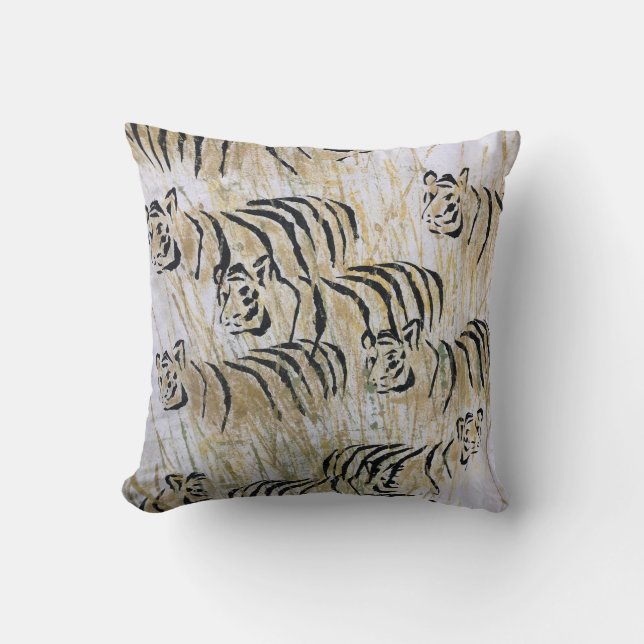Coussin de jet imprimé avec peinture de la savane  (Recto)