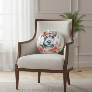 Coussin de jet 'J'adore mon Schnauzer' à motif flo