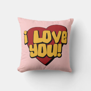 Coussin de jet, Je t'aime cœur, Jaune Rouge Rose