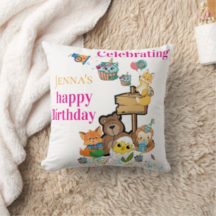 Coussin de jet, Joyeux Anniversaire Renard Oiseau 