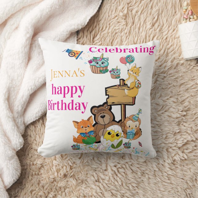 Coussin de jet, Joyeux Anniversaire Renard Oiseau  (Couverture)