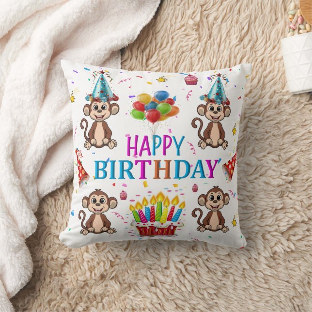 Coussin de jet, Joyeux Anniversaire Singe Cupcake (Couverture)