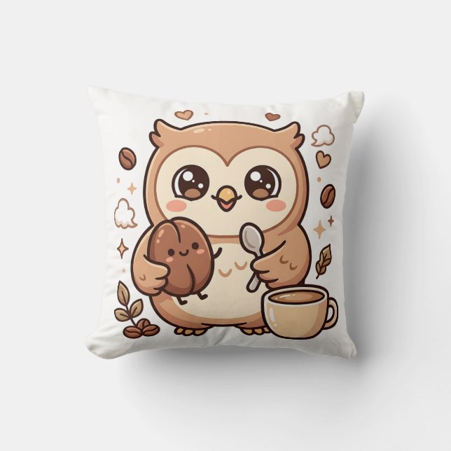 Coussin de jet Kawaii Chouette Café (Recto)