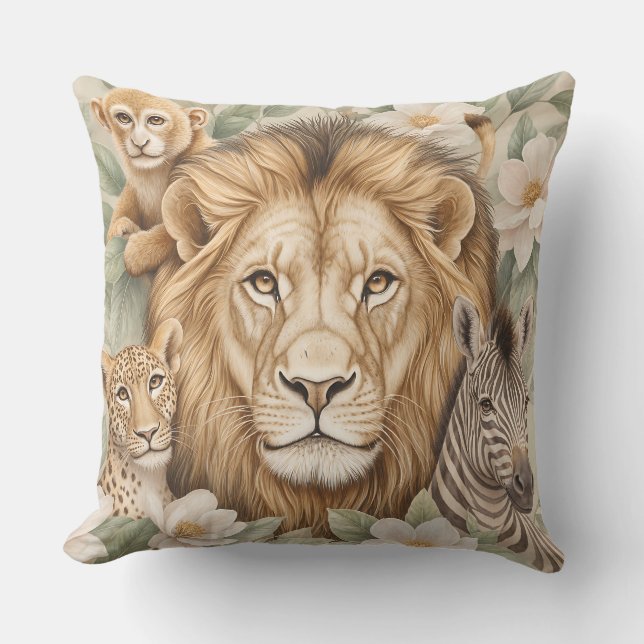 Coussin de jet Lion Safari botanique | Infirmière  (Recto)