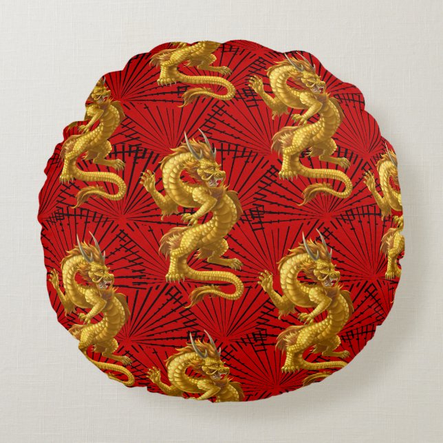 Coussin de jet Lucky Gold Dragon Chinois (Devant)