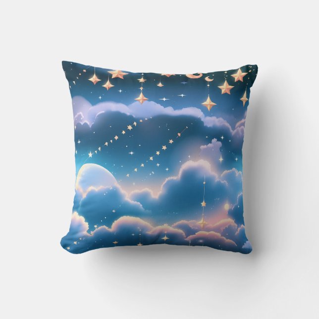 Coussin de jet - Lune céleste bleu pastel (Recto)
