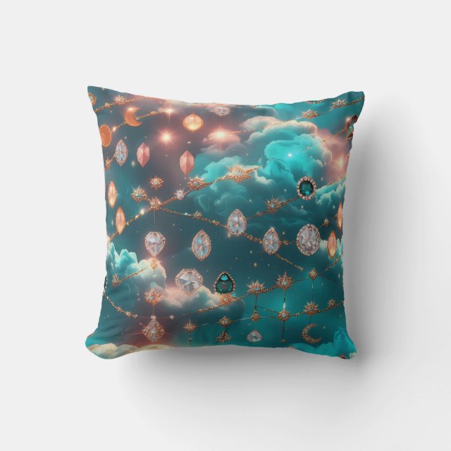 Coussin de jet - Lune céleste diamantée aquamarine (Recto)
