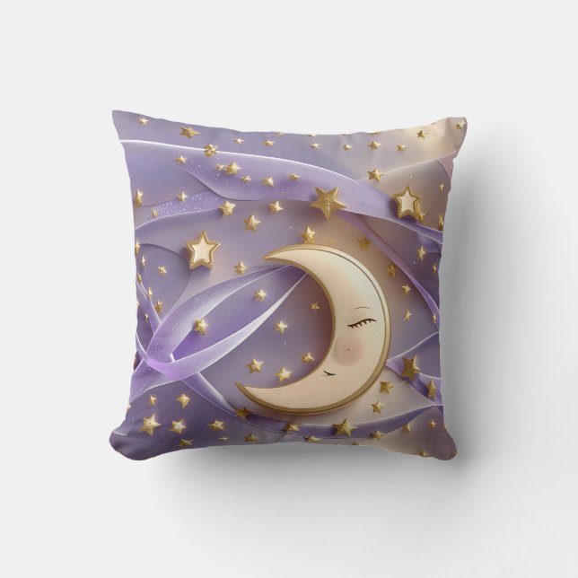 Coussin de jet - Lune céleste lavande or pâle (Recto)