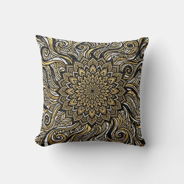 Coussin de jet Mandala Circle Gold (Recto)