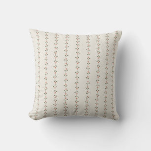Coussin de jet minimaliste à rayures florales rose