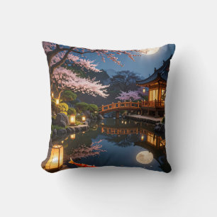 Coussin de jet Moonlit Japanese Garden