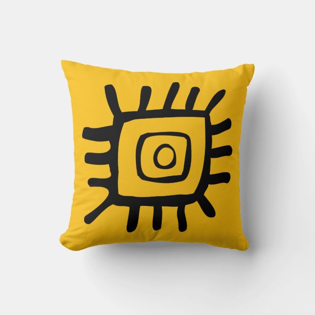 Coussin de jet motif tribal orange vif (Recto)
