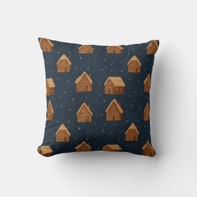 Coussin de jet motif village d'hiver cosy (Recto)