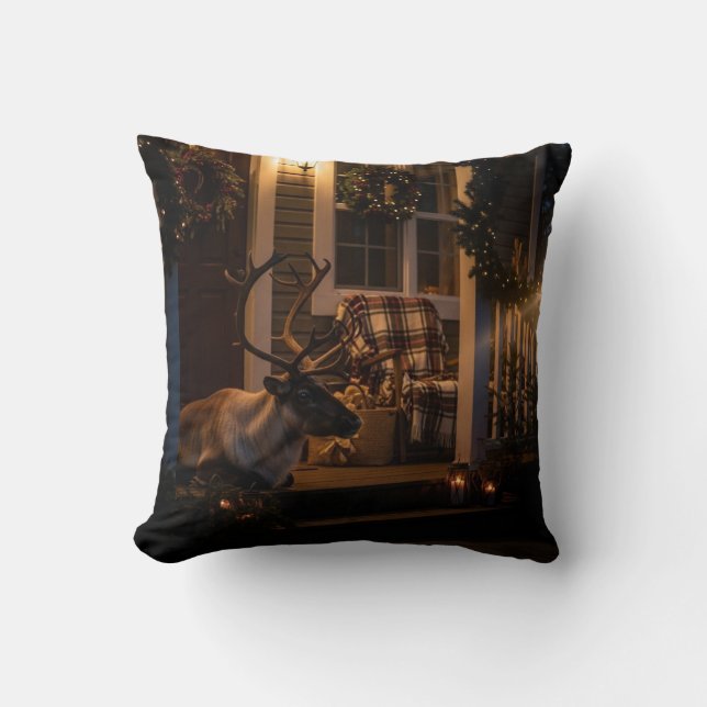 Coussin de jet Noël joyeux – Renne  (Recto)