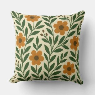 Coussin de jet Orange et Fleurs Vertes