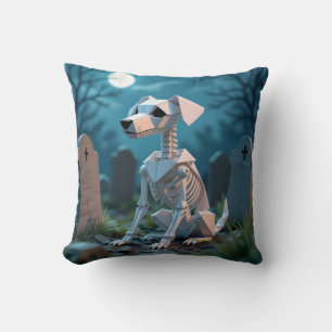 Coussin de jet origami squelette de chien effrayan