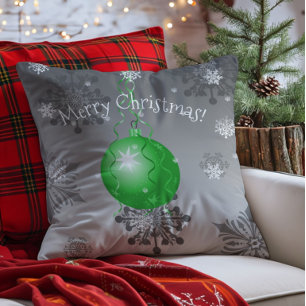 Coussin de jet orné de décoration de Noël verte et