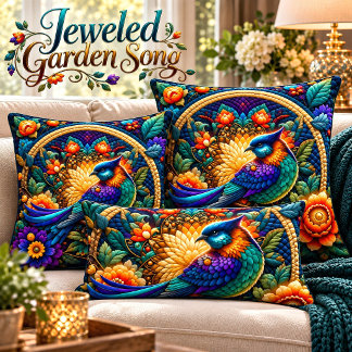 Coussin de jet orné de motifs de jardin orné et oi